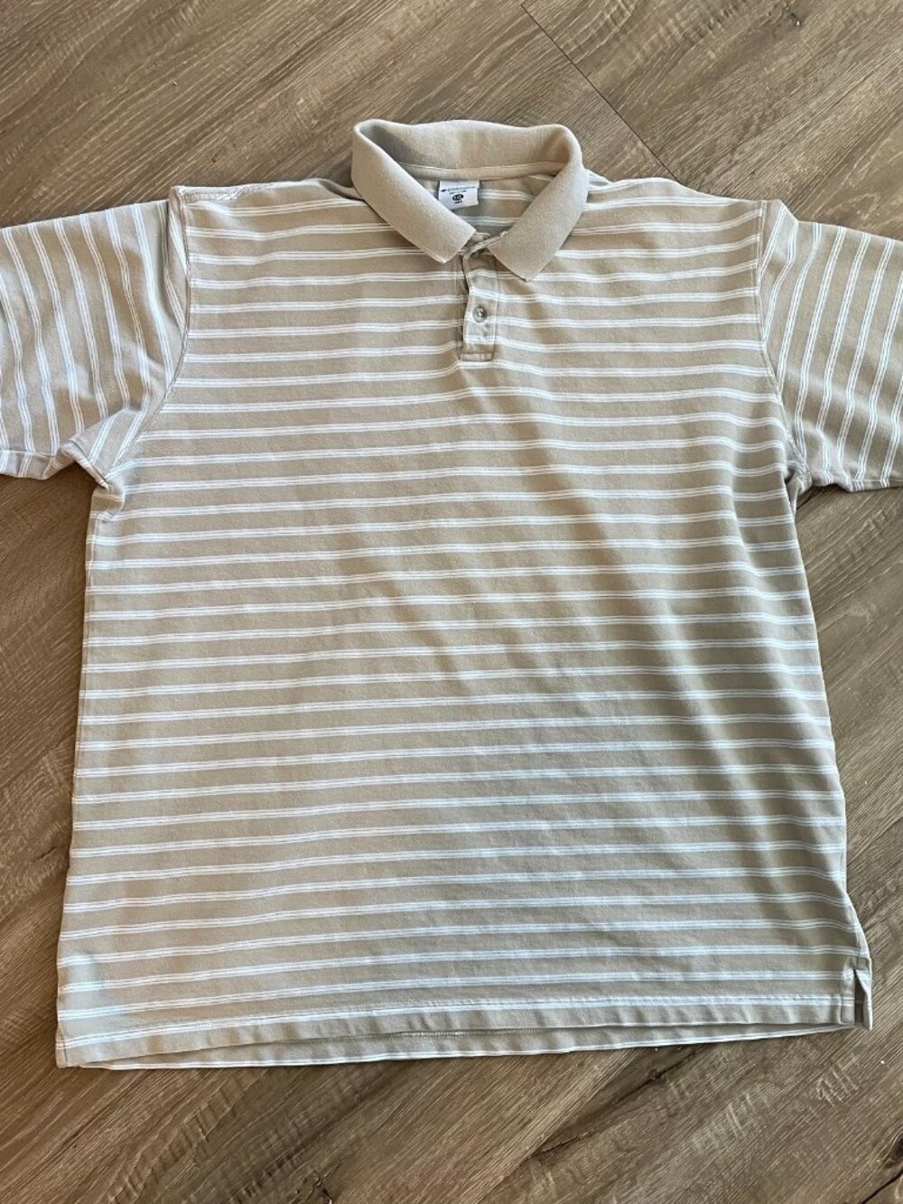 Columbia Sportswear Polo Shirt Men's Size 2XL Tan White Stripe Summer Coastal
